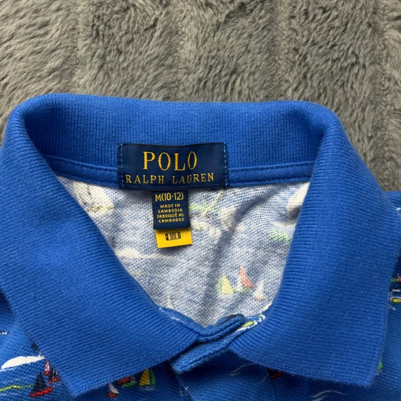 Polo Ralph Lauren Kids Sailboat Palm Tree Print Polo Shirt M 10-12 Blue - Picture 3 of 6